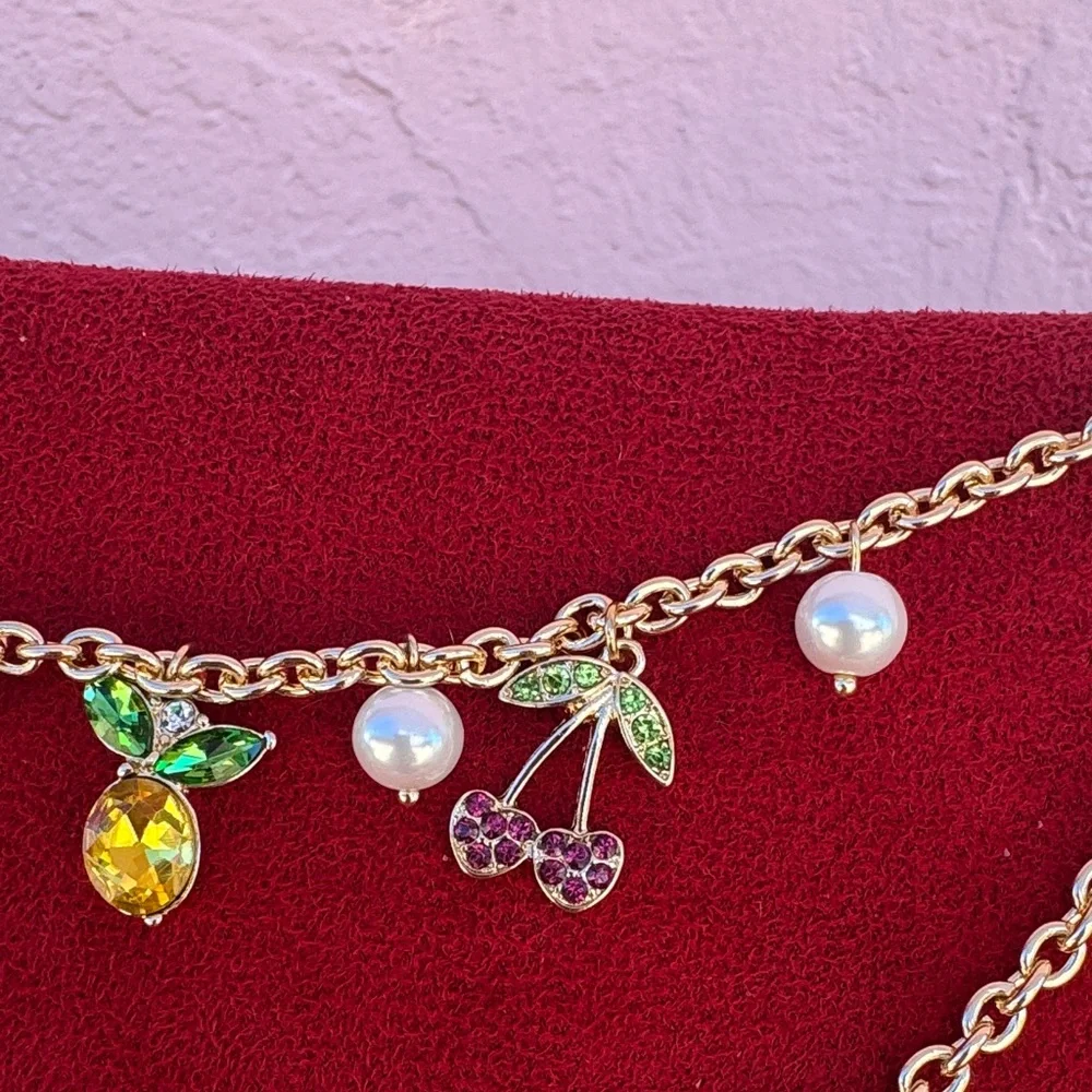 NEW Monet Gold Necklace with Colorful Charms and Pearls
